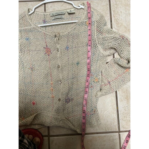 Vintage David Brooks M Linen blend floral open knit cardigan Mother Of Pearl - Picture 5 of 6